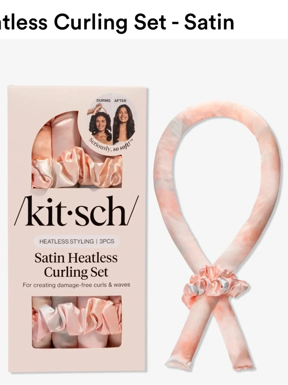 Kitsch Pastel Satin Heatless Curling Set with Two Scrunchies